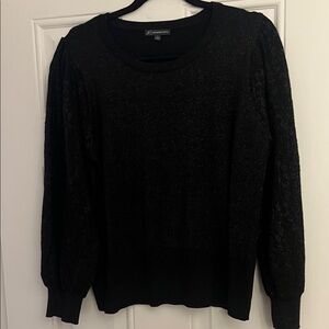 Adrianna Papell Black Metallic Sweater with sheer metallic sleeves. Like new XL